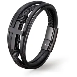 UNIQAL.de Lederarmband Lederarmband Herren mit Kreuz "HEAVEN" Jesus (Edelstahl, Echtleder, Casual Style, handgefertigt) schwarz 19 cm
