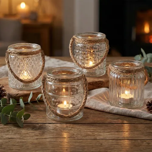 Levandeo® Teelichthalter, 4er Set Windlicht Klar Glas H10cm Teelichthalter Tischdeko Kerzen