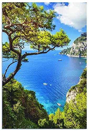 ARTland Wanddeko Wandbild Alu Verbundplatte für Innen & Outdoor Bild 80x120 cm Landschaftsbilder Meer Strand Küste Felsen Capri Italien U2IU