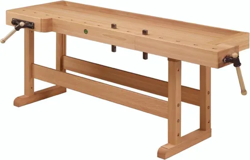 Schreinerhobelbank Mod. 22150mm ULMIA - Werkstatteinrichtung | Robuste Hobelbank aus massiver Rotbuche, gewachst und poliert. Perfekte Stabilität mit parallelen Vorderzangen und Stahlführungsstange für präzises Arbeiten.