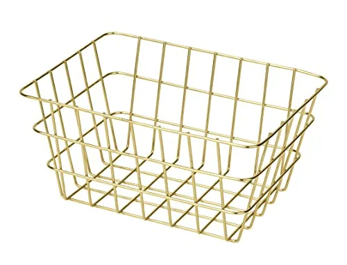 WENKO Badkorb Viana Gold, glamouröser Aufbewahrungskorb im angesagten Metall-Look in Gold, offenes Drahtdesign, hält Kosmetik, Bürste, Handtücher, etc. griffbereit, aus Metall, 18 x 25 x 12 cm