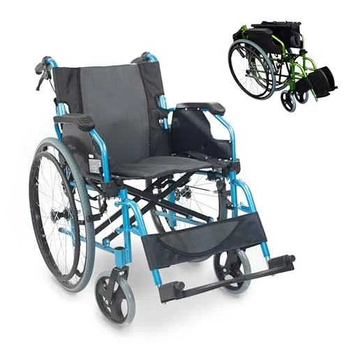 Faltbarer Aluminium Rollstuhl Bolonia - Leicht & Sicher - Behinderten-Bedarf: Ultraleichter Rollstuhl mit abnehmbaren Fußstützen, klappbarer Rückenlehne und manuellen Bremsen für maximale Sicherheit und Komfort.