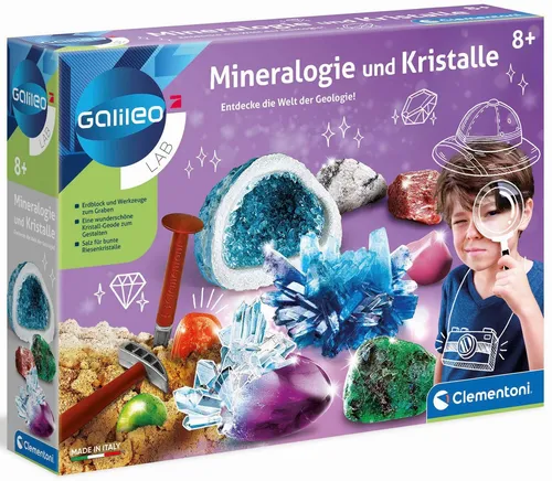 Clementoni Galileo Lab Mineralogie und Kristalle Ausgrabungs-Set - Experimentierkasten für Kinder ab 8 Jahren, inkl. Grabungswerkzeuge und faszinierende Kristall-Geode