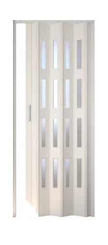 Falttür Luciana Weiß mit 4 Fenstern - Moderne Falttür für alle Zimmer, mit universeller Anschlagrichtung und schnappverschluss für einfache Handhabung. Maße: H 202 x B 88,5 cm, robust und leicht mit nur 9 kg.