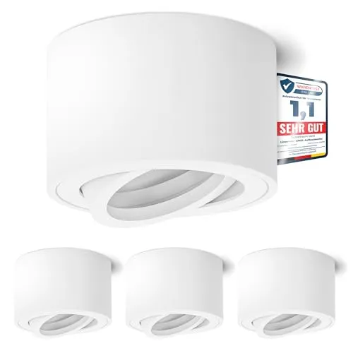 linovum 4 Stück SMOL Downlight extra flach - Deckenspots im 4er Set, schwenkbare, extra flache Aufputzleuchte für optimale Beleuchtung in jedem Raum. Modernes Design aus rostfreiem Aluminium, ideal für Küchen, Flure und Essbereiche.
