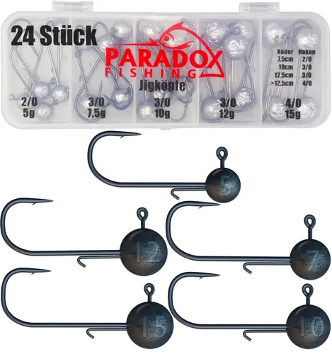 Paradox Fishing Jigköpfe Set (5g/7,5g/10g/12g/15g) 25-teilig je 5/4 Jighaken Jig