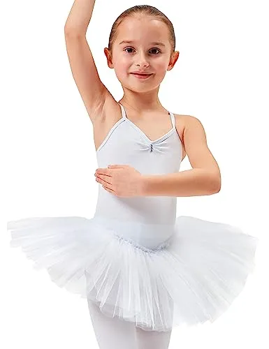 tanzmuster Ballettkleid Mädchen Tutu - Kim - Glitzernde Eleganz für kleine Tänzerinnen - Weiches Ballettkleid aus Baumwolle mit funkelnden Glitzersteinen und schwingendem Tüllrock. Ideal für den Tanzunterricht und besondere Anlässe. Größe: 140/146, Farbe: Weiß.