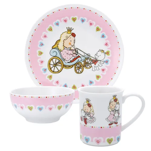 PURESIGNS Kinder-Geschirrset 'Nelia' 3-teilig - Buntes 3-teiliges Geschirrset aus Porzellan, spülmaschinengeeignet und perfekt für kleine Comic-Fans. Ideal für fröhliche Mahlzeiten!