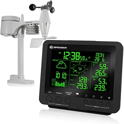 BRESSER 5-in-1 Profi-Wetterstation mit Farbwechsel - Wetterstationen mit 5-in-1-Funktion, kompakte Bauweise und umfassende Wetterdaten für präzise Vorhersagen.