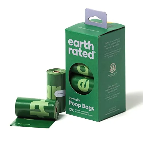 Earth Rated Hundekotbeutel, garantiert auslaufsichere und extra dicke Abfallsäcke als Nachfüllrollen für Hunde, Lavendelduft, 120 Stück