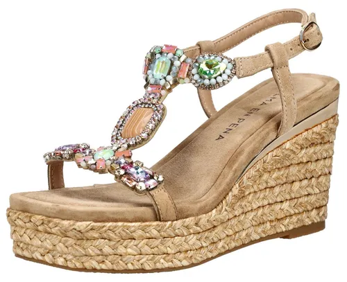 Alma en Pena Keilsandalette aus Veloursleder/Textil in Braun 38 EU - Elegante Keilsandalette in Größe 38 mit 10 cm Absatzhöhe. Hochwertige Materialien wie Veloursleder und Leder sorgen für Komfort und Stil im Alltag.