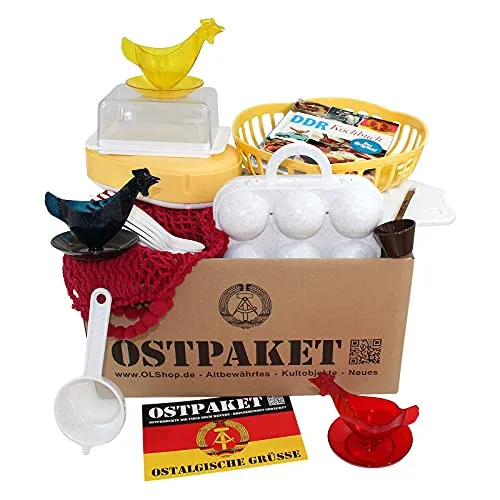 OLShop AG Ostpaket Haushalt mit 13 typischen Kultprodukten aus der DDR - Gemischte Geschenkkörbe & Feinkostgeschenke – Exklusives Ostpaket mit 13 typischen DDR Produkten, perfekt als nostalgisches Geschenk für Liebhaber der Ostalgie.