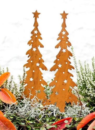 LB H&F Lilienburg Gartenstecker 2er SET Gartenstecker Tannenbaum Gartendeko Herbst Winter Weihnachten (außen draussen outdoor Blumenstecker Blumenstab Tanne Tannenbaum Metall Deko Rost Roststecker zum stecken am Weihnachten Herbstdeko Weihnachtsdeko Christbaum Weihnachtbaum Winter Garten Tannenbaumstecker 2ER TANNE STERNE, Beetstecker)