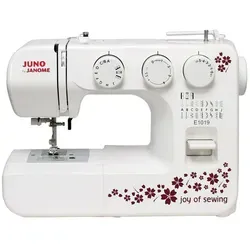Janome Juno E1019 Nähmaschine - Manuelle Nähmaschine mit 19 Nähprogrammen, ideal für dicke Stoffe und Jeans. Freiarmfunktion für einfaches Nähen von Ärmeln und Hosen, langlebige Ganzmetallkonstruktion für leisen Betrieb.