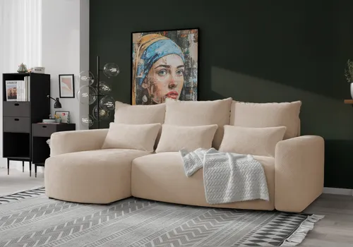 4ALLHOME Ecksofa Travis mit Schlaffunktion – Blassrosa L-Form - Modernes Ecksofa Travis mit Schlaffunktion und Bettkasten. Komfortabel, pflegeleicht durch Water-Stop-Technologie und ideal für jeden Wohnraum.