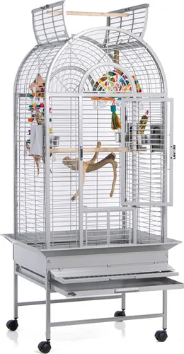 Montana Cages Vogelkäfig Haiti - Voliere für Großsittiche und Papageien, großzügige Maße 86 x 76 x 161 cm, inklusive Edelstahlnäpfe und Runddach