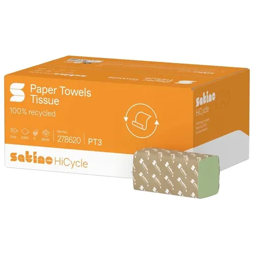 Papierhandtücher Wepa Satino HiCycle 3200 Blatt grün 25x23cm - Praktische Zick-Zack-Falthandtücher für den Hygienebereich. Ideal zur Vermeidung von Keimverschleppung und vielseitig einsetzbar als Putztuch oder Küchenrolle. 3200 Blätter in umweltfreundlichem Grün.