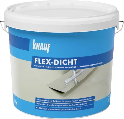 Knauf Flex-Dicht Spezial-Zement 15 kg - Mörtel, Putz, Zement & Gips - Hochwertige Dichtmasse für Innen und Außen mit Temperaturbeständigkeit von -20°C bis 180°C, ideal für langlebige Abdichtungen.