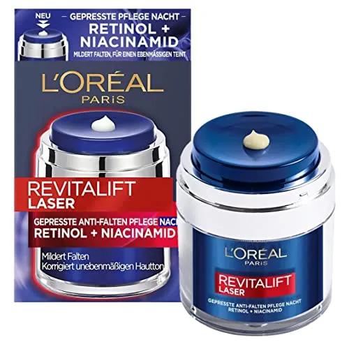 L'Oréal Paris RevitaLift Laser X3 Nachtpflege - Nachtcreme mit Retinol und Niacinamid für sichtbar reduzierte Falten und ein ebenmäßiges Hautbild in nur 14 Nächten. Ideal für strahlende, gepflegte Haut.