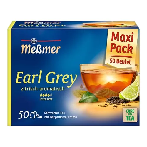 Meßmer Schwarztee Earl Grey - 50 Teebeutel - Premium Earl Grey Schwarztee mit feinem Bergamotte-Aroma, ideal für Teeliebhaber. Großpackung mit 50 Doppelkammerbeuteln für langanhaltenden Genuss.