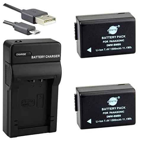 DSTE DMW-BMB9 Li-Ionen Batterie (2-Pack) und Micro USB Ladegerät Kompatibel für Panasonic Lumix DMC-FZ40 DMC-FZ45 DMC-FZ47 DMC-FZ48 DMC-FZ60 DMC-FZ62 DMC-FZ70 DMC-FZ72 DMC-FZ80 DMC-FZ100 DMC-FZ150