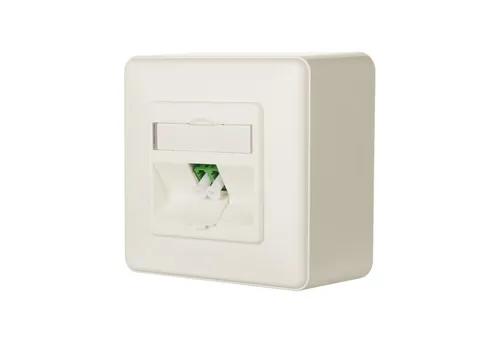 Metz Connect OpDAT Anschlussdose AP 1xLC-D SM APC reinweiss - Netzwerkdose für präzise Datenübertragung, ideal für Glasfaseranwendungen in modernen Büros.