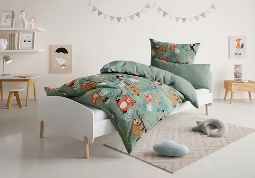 Lüttenhütt Kinderbettwäsche CUDDLEE, 2-teilig - Bettwäsche-Sets aus reiner Baumwolle, in zauberhaften Designs wie Dino und Einhorn, mit praktischem Reißverschluss für einfaches Beziehen. Hautfreundlich und pflegeleicht, bei 60°C waschbar.