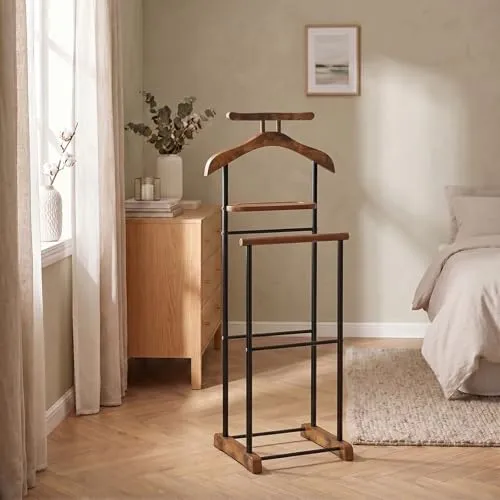 CARO-Möbel Herrendiener MEDINA, Kleiderablage mit Hosenbügel - Eleganter Herrendiener in Vintage/Schwarz, ideal für die stilvolle Kleideraufbewahrung und Organisation in jedem Raum.