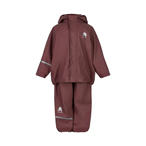 CELAVI Unisex Kinder Basic PU Rain Set - Regenjacke in Rose Brown, Größe 90 - Regenjacke und Latzhose für Kinder, atmungsaktiv und 100% wasserfest mit 5000 mm Wassersäule. Perfekt für Outdoor-Aktivitäten bei jedem Wetter.