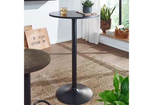 FINEBUY Bartisch FB58352 - Eleganter Partytisch Schwarz Ø 60 cm - Bartisch für jede Gelegenheit, mit schickem Trompetenfuß und robuster MDF-Platte - ideal für Partys im Wohnzimmer, Garten oder Partykeller.