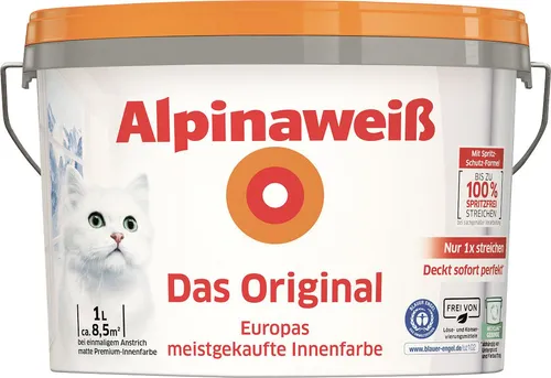 Alpinaweiß Das Original 1 L - Hochwertige weiße Wandfarbe - Farben, ideale Deckkraft und mattes Finish für ein perfektes Raumambiente.