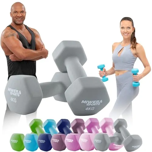 Miweba Sports Neopren Hantelset NKH100 | 4 kg Hexagon Hanteln Set - Hanteln für Muskelaufbau und Functional Fitness, mit rutschfestem Griff und robuster Neopren-Beschichtung für sicheren Halt und lange Lebensdauer.