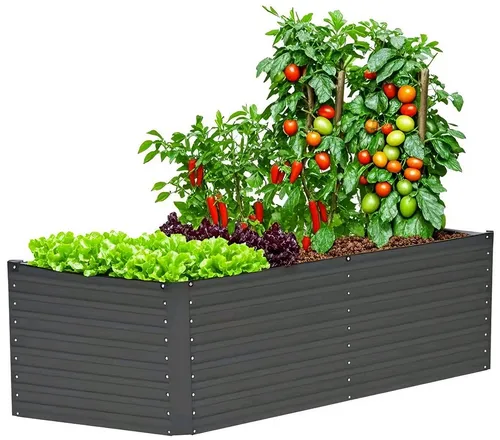 KONIFERA Hochbeet Emmy, bodenloses Gartenbeet aus verzinktem Stahl - Hochbeet aus verzinktem Stahl, stabil durch Verstrebungen, ideal für den Garten und Pflanzenanbau, Maße: 150 cm x 60 cm x 80 cm.