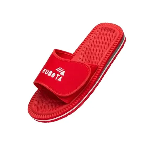 Kubota Badelatschen mit Klettverschluss - Badeschuhe für Herren & Damen - Badeschlappen für Strand – Baden Latschen - Schuhe fur Dusch und Sauna - Rot -42