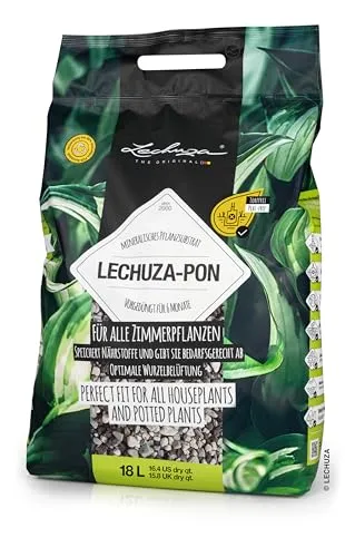 Lechuza Pflanzsubstrat PON 19563, 18 Liter - Ideal für Zimmer- und Kübelpflanzen - Mineralisches, torffreies Granulat mit Langzeitdünger für bis zu 8 Monate. Perfekt für gesunde Pflanzen in Innenräumen, Gewächshäusern und auf Terrassen. Optimale Wurzelbelüftung und Nährstoffspeicherung.