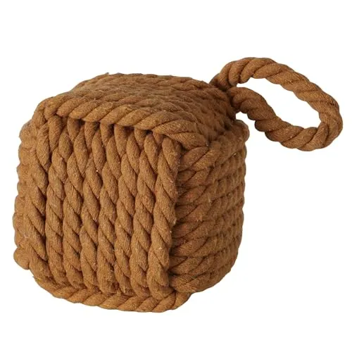 Boltze Türstopper quadratisch Strick Braun mit Schlaufe – als Buchstütze, Fensterstopper & Türhalter, dekorativer Stopper für Tür und Fenster im Innenraum, 15x15 cm und beschwert mit 1,4 kg Gewicht