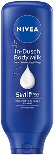 NIVEA In-Dusch Body Milk (400 ml), Körpercreme mit Mandel-Öl und wasseraktivierter 5in1 Pflege Formel, feuchtigkeitsspendende Body Lotion für die Dusche