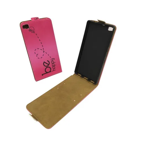 Huawei P8 Handy Tasche Flip Case Schutz Hülle Etui Wallet Cover Be Happy Pink