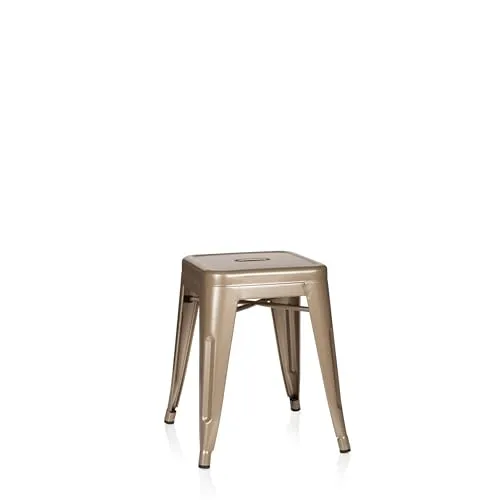 hjh OFFICE 645003 Metall Hocker VANTAGGIO Gold - Stapelbarer Barhocker im modernen Industry-Design, robustes pulverbeschichtetes Stahlgestell, ideal für Gastronomie und Zuhause, leicht zu reinigen und platzsparend verstaut.