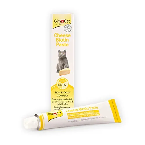 GimCat Cheese Biotin Paste - Katzensnack mit aromatischem Hartkäse, für glänzendes Fell und gesunde Haut
