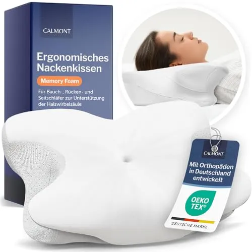 CALMONT Orthopädisches Kissen für alle Schlaftypen - Orthopädisches Kissen mit Memory Foam für optimale Anpassung, entwickelt mit deutschen Orthopäden zur Linderung von Nacken- und Rückenschmerzen.