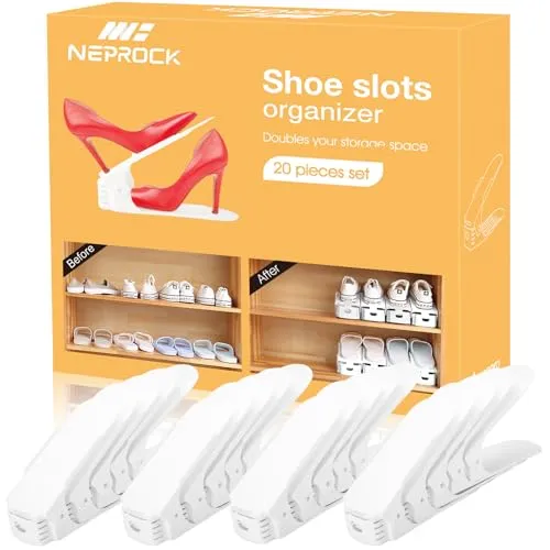 Schuhorganizer Platzsparend, 20 Stück Verstellbare Schuhstapler Platzsparend Schuh Organizer für Schrank, Schuhaufbewahrung Platzsparend Schuhregal Shoe Organizer Schuhe Organizer Shoes Storage, Weiß