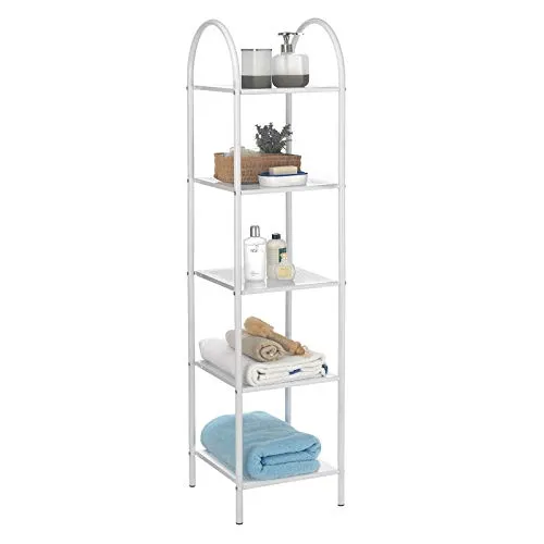 Caro-Möbel Standregal MADURAI - Standregal für Badezimmer mit 5 Fächern, ideal für Handtücher und Pflegeprodukte, aus lackiertem Metall in elegantem Weiß.