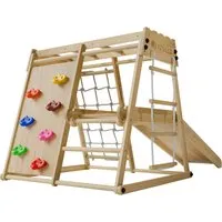 Juskys Mini Klettergerüst für Kinder - Indoor Spielplatz mit Rutsche und Kletterwand, robustes Holzspielgerät für endlosen Spaß und Bewegung
