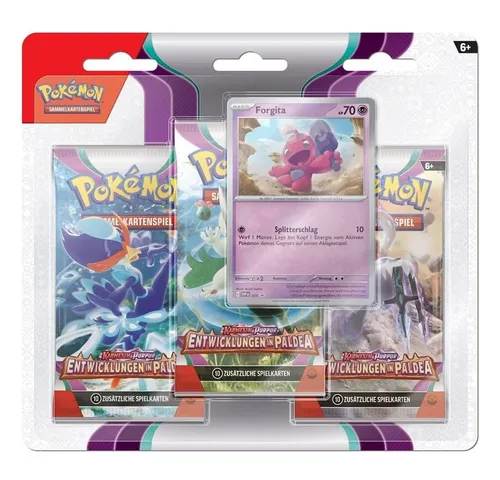 POKÉMON Sammelkarte Forgita 3 Booster-Packs Pokemon Karten deutsch Karmesin & Purpur bunt