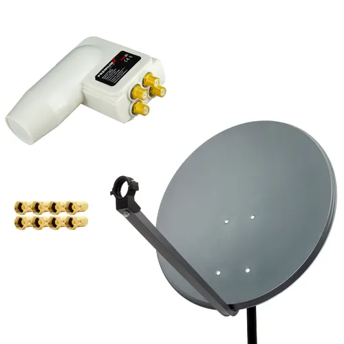Premium X Satelliten-Komplettanlage 80cm - SAT-Antennen mit 80 cm Anthrazit-Schüssel, robust und montagefreundlich. Ideal für 4 Teilnehmer mit wasserdichtem Quad LNB für hervorragenden Empfang, selbst bei extremen Wetterbedingungen.