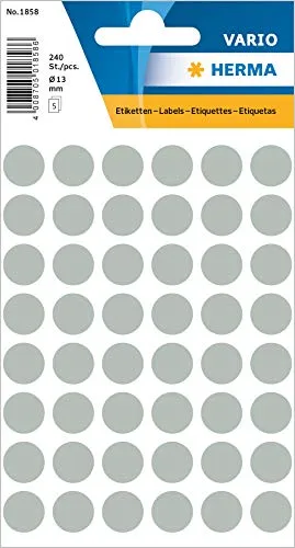HERMA 1858 Punktaufkleber Klebepunkte grau, 240 Stück, Ø 13 mm, 48 pro Bogen, selbstklebend, Markierungspunkte für Kalender Planer Basteln, matt, blanko Papier Farbpunkte Etiketten Aufkleber