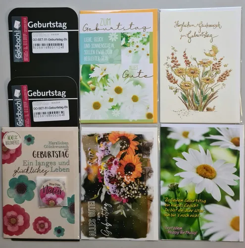 Geburtstag Blumen - 25 Glückwunschkarten im Sortiment - UVP ca. € 62,50 - 5 Deko
