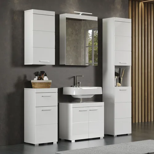 INOSIGN Badmöbel-Set Avena, 5-teilig - Moderne Badmöbel in verschiedenen Farben, inklusive LED-Spiegelschrank für optimale Beleuchtung und Stauraum. Maße (B/T/H): 163/34/190 cm, ideal für stilvolle Badezimmergestaltung.