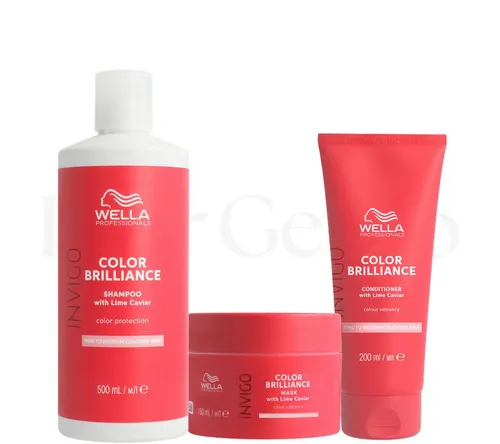Wella Haarpflege-Set Invigo Color Brilliance für feines normales Haar, 3-tlg. - 3-teiliges Haarpflege-Set für brillanten Glanz und lebendige Farben, ideal zur Unterstützung der Haarpflege und für den täglichen Einsatz geeignet.